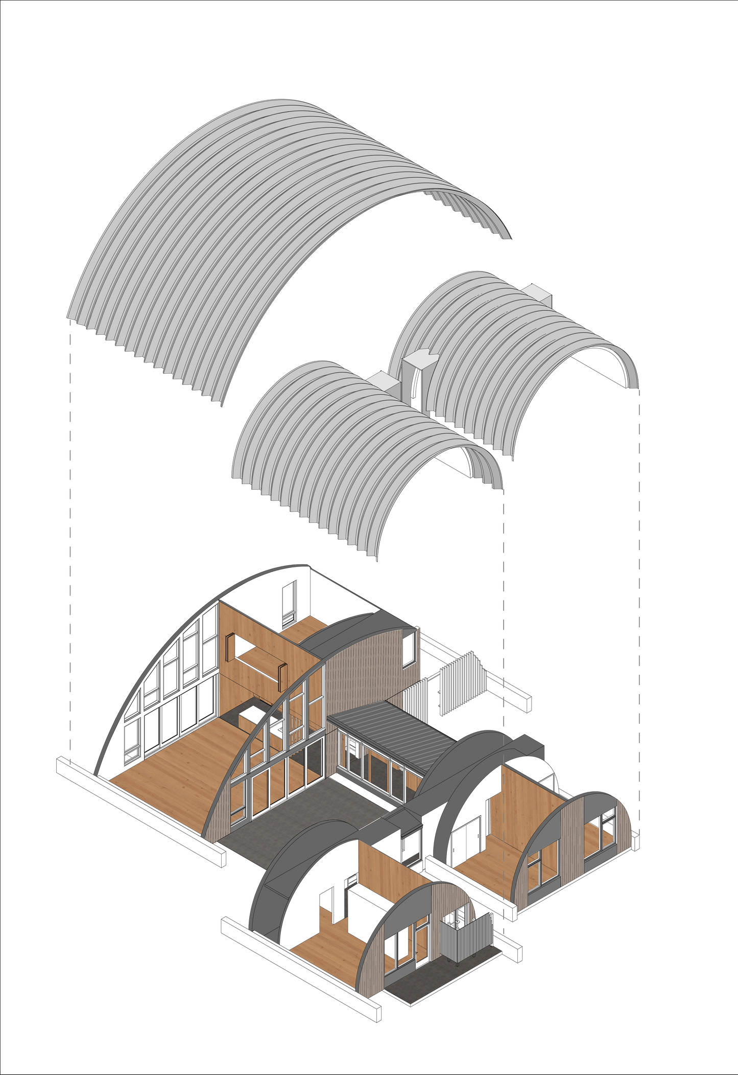 Steel Huts Courtyard cutaway 2