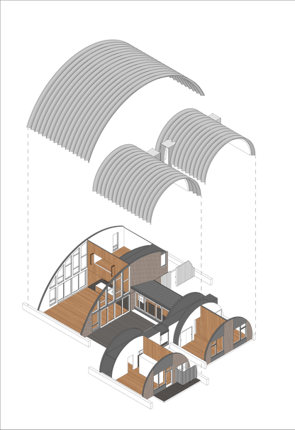 Steel Huts Courtyard cutaway 2